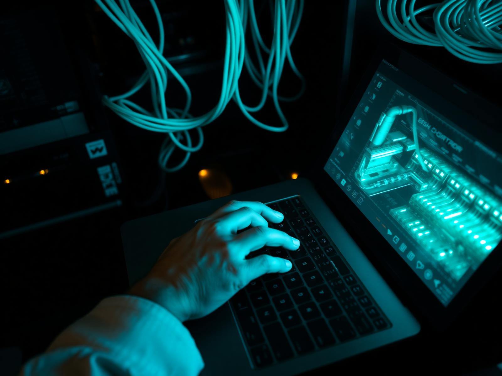 SmartGeeks engineer working inside a network cabinet